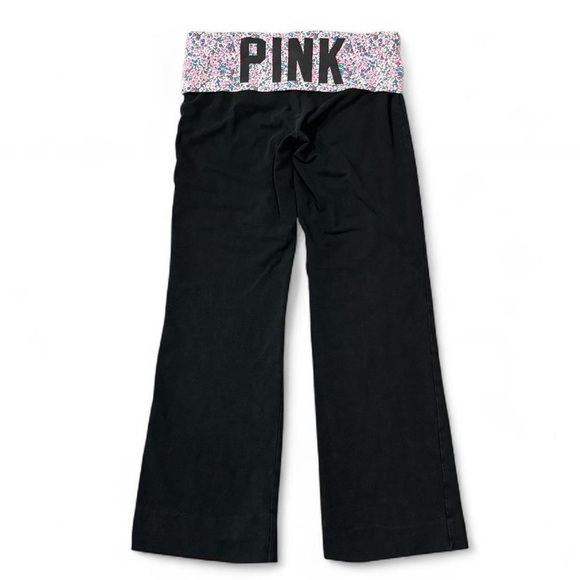 PINK Victoria's Secret Pants - Y2K PINK Victoria’s Secret Floral Logo Fold Over Flare Yoga Pants